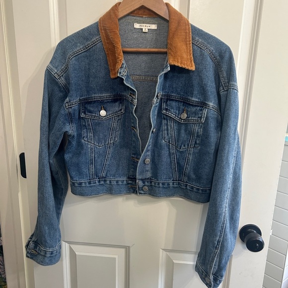 PacSun Jackets & Blazers - EUC PacSun cropped Blue Denim Jacket with Brown Corduroy Collar size M. So soft!